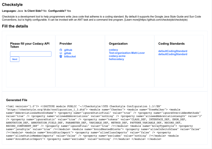 Checkstyle configuration files