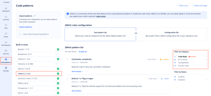 JSHint JavaScript Code Style inside Codacy