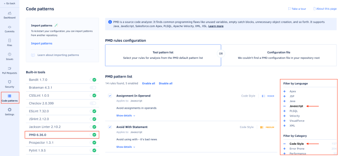 PMD JavaScript Code Style inside Codacy