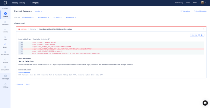 secret detection in codacy