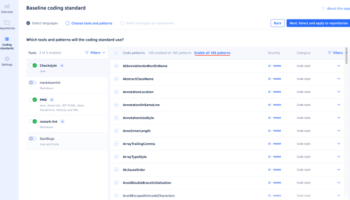 Enable / Disable all patterns when creating a coding standard