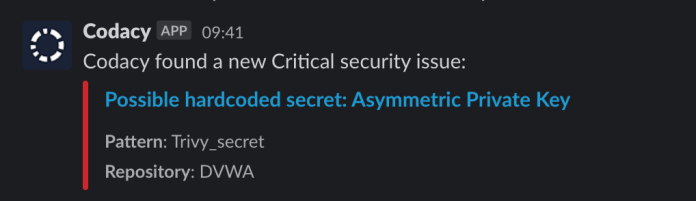 codacy security issue slack integration