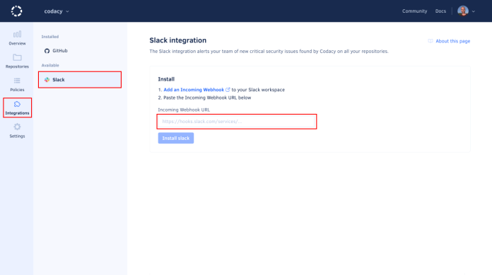 codacy security slack integration