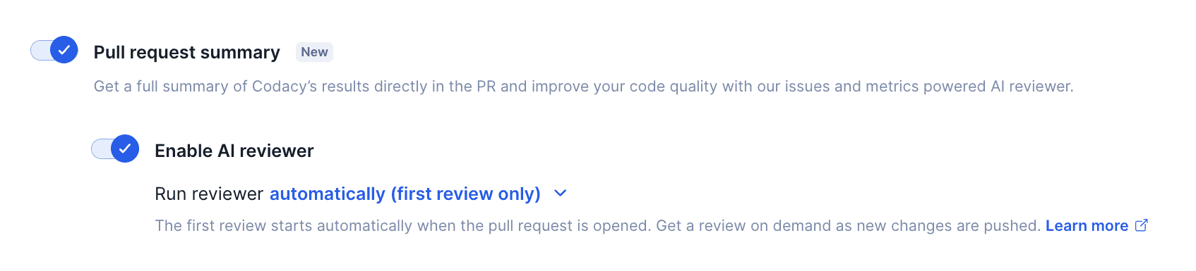 codacy ai reviewer toggle